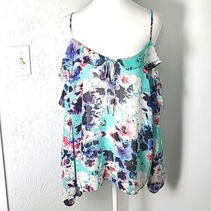 Arizona Jean Co Longsleeve Cold-Shoulder Sheer Floral Top, Size Jrs Plus 1X